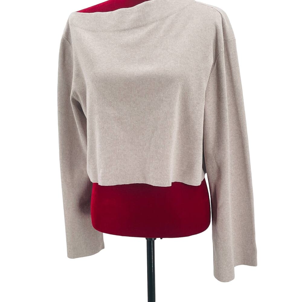 THEORY SZ L Asymmetric Knit Top In Oatmeal Crop Sweater NWT B99